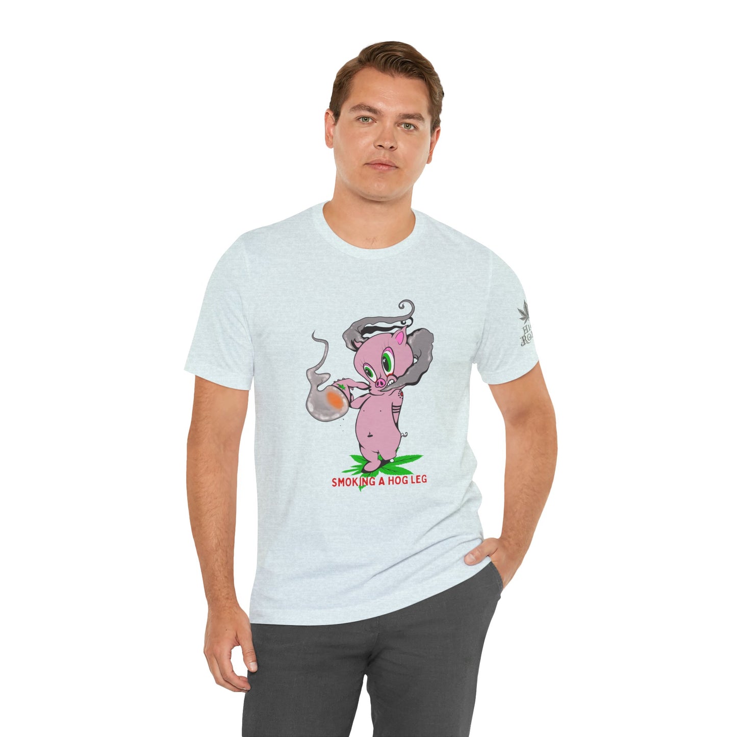 Smoking Hog Leg Pink Pig Tee - Premium Airlume Cotton Cannabis Culture Art