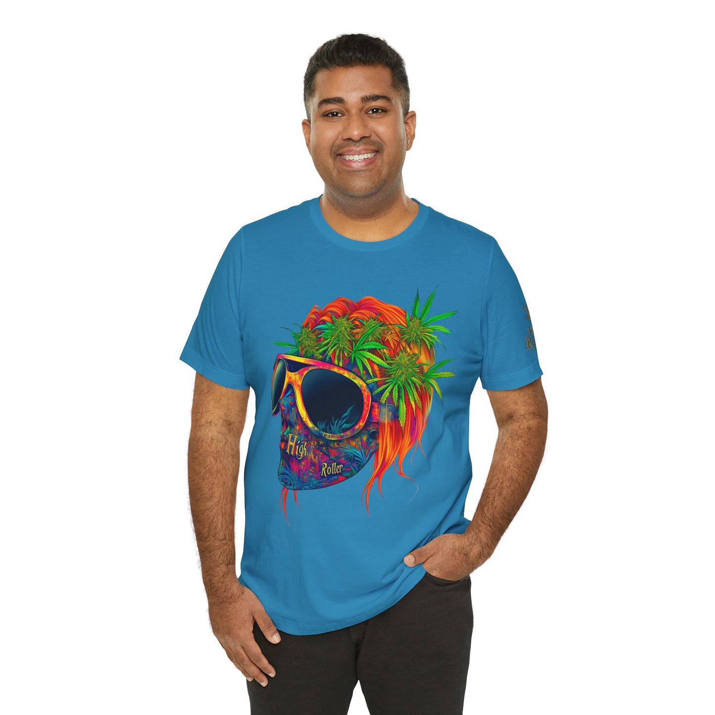 Tropical Cannabis Skull Tee - Paradise Vibes Art Design | High Roller