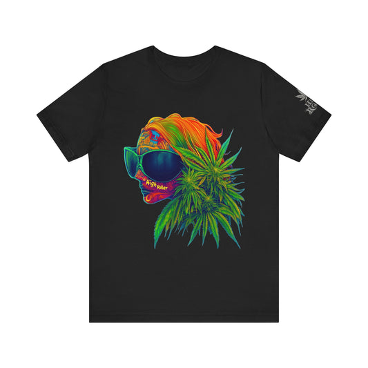 Psychedelic Cannabis Skull Tee - Neon Profile Art Design | High Roller