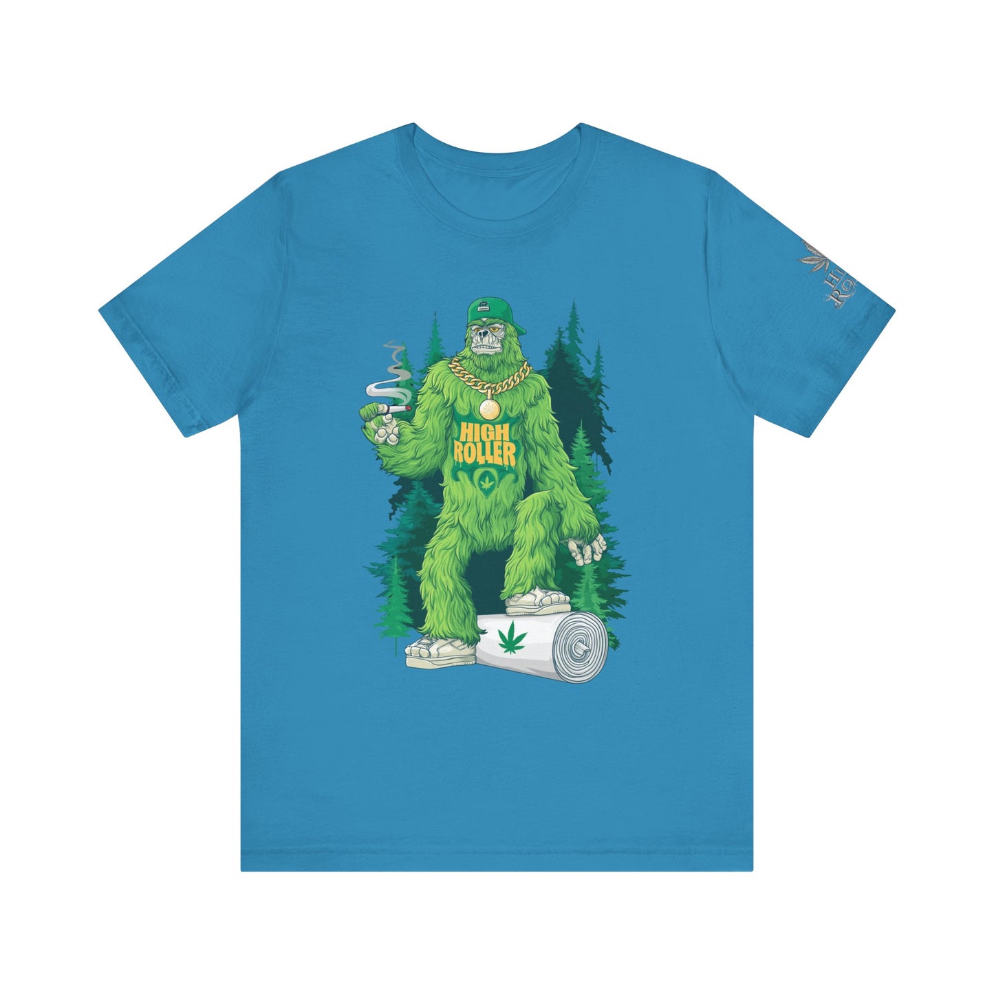 Bigfoot HIGH ROLLER Halloween Cannabis Forest T-Shirt - Premium Sasquatch Lifestyle Legend 420 Apparel
