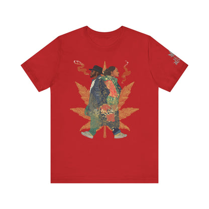 High Roller Back to Back Cannabis T-Shirt - Premium 420 Hip-Hop Duo Golden Leaf Street Culture Partnership Unity Apparel