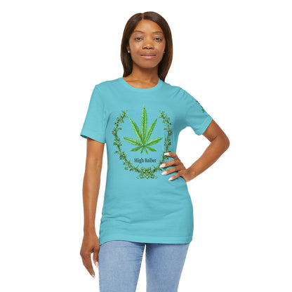 Cannabis Crest Wreath Tee - Botanical Elegance Art Design | High Roller