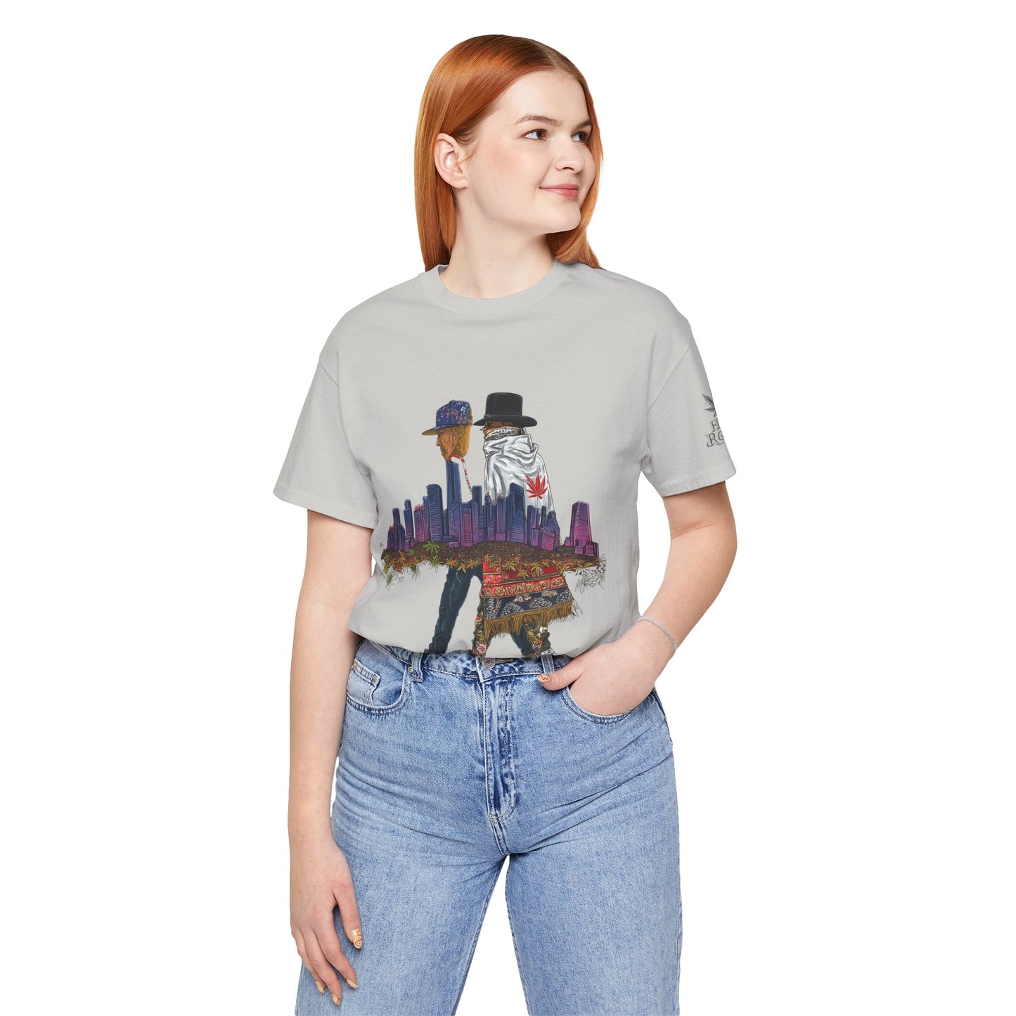 High Roller Urban Legends Cannabis T-Shirt - Premium 420 City Skyline Street Culture Double Exposure Apparel