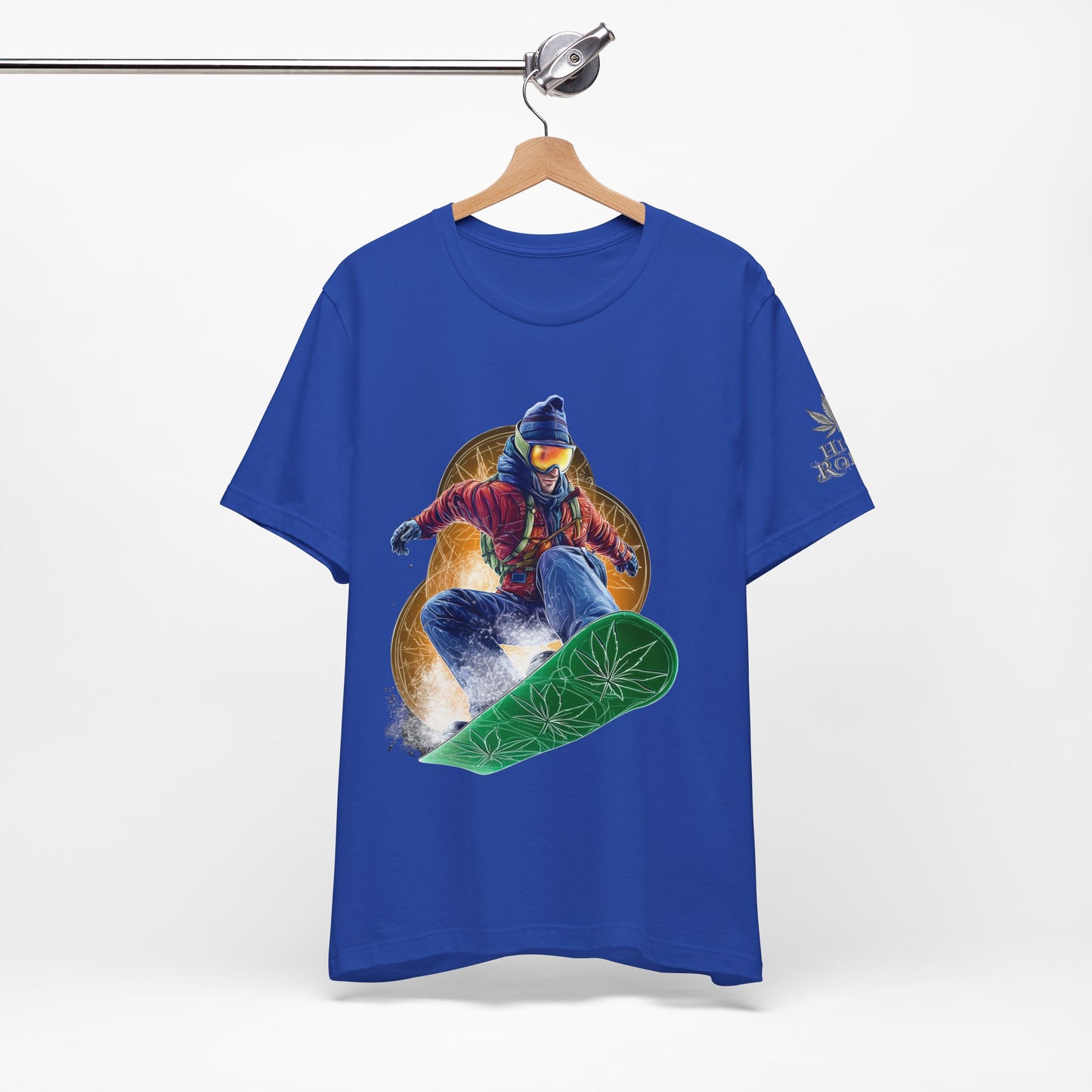 High Roller Snowboard Cannabis T-Shirt - Premium 420 Winter Sports Action Shred Mountain Lifestyle Apparel
