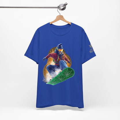 High Roller Snowboard Cannabis T-Shirt - Premium 420 Winter Sports Action Shred Mountain Lifestyle Apparel