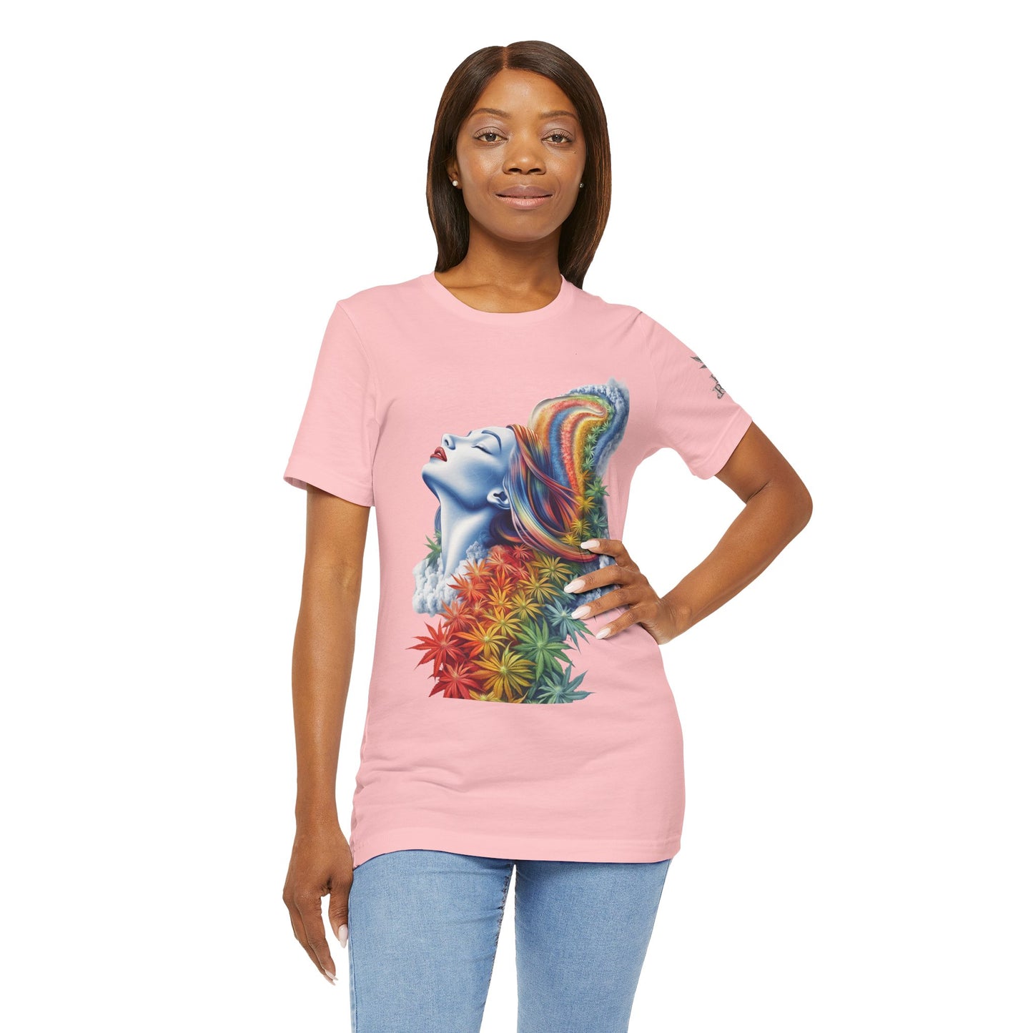 Rainbow Bloom Tee - Premium Airlume Cotton Cannabis Culture Spectrum Goddess Art