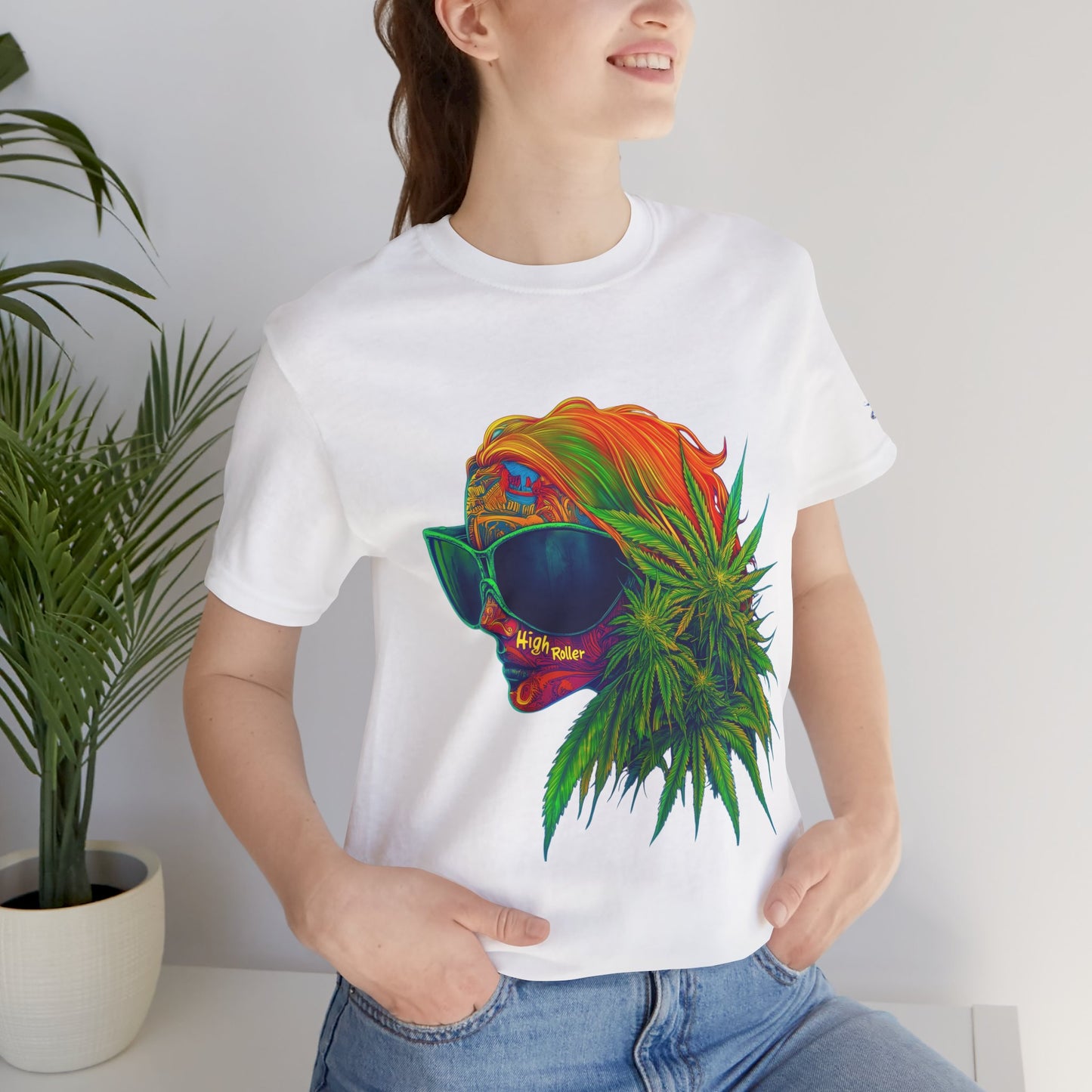 Psychedelic Cannabis Skull Tee - Neon Profile Art Design | High Roller