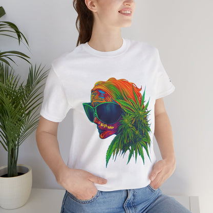 Psychedelic Cannabis Skull Tee - Neon Profile Art Design | High Roller
