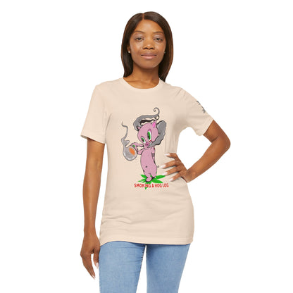 Smoking Hog Leg Pink Pig Tee - Premium Airlume Cotton Cannabis Culture Art