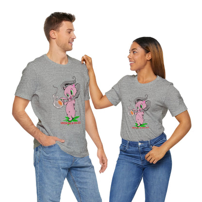 Smoking Hog Leg Pink Pig Tee - Premium Airlume Cotton Cannabis Culture Art