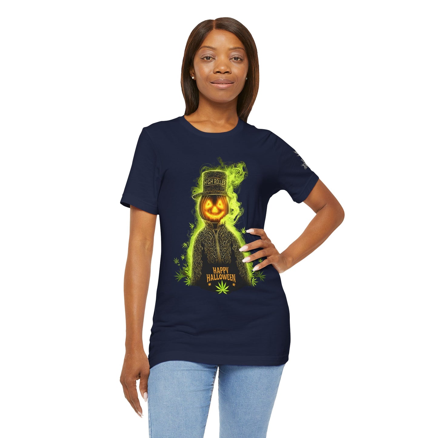 Spectral Pumpkin HIGH ROLLER Halloween T-Shirt - Premium Dark Cannabis Apparel