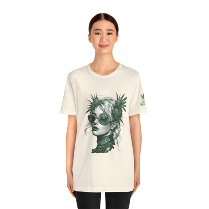 Green Queen T-Shirt - Premium Airlume Cotton Cannabis Crown Portrait Art Tee