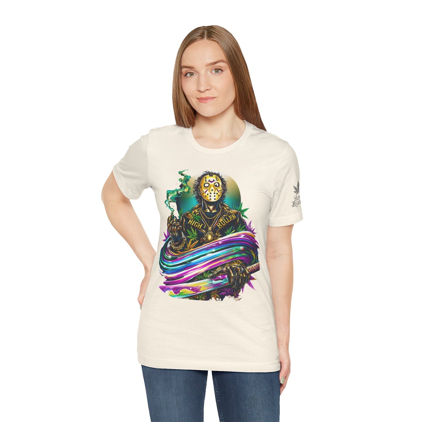 Psychedelic Jason Swoosh Cannabis T-Shirt - Premium Horror 420 Orange Edition Apparel