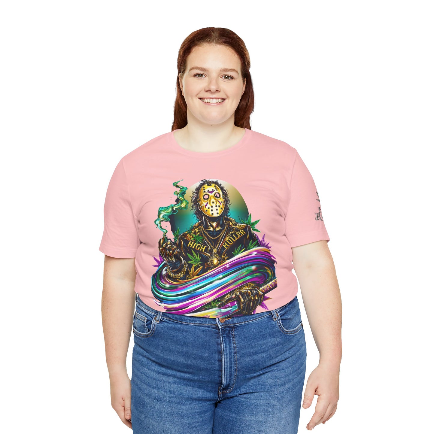 Psychedelic Jason Swoosh Cannabis T-Shirt - Premium Horror 420 Orange Edition Apparel