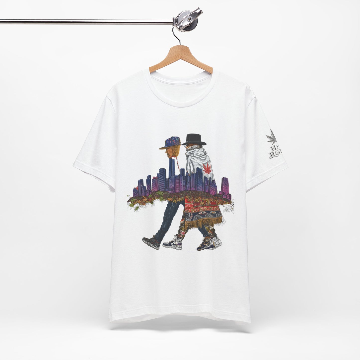 High Roller Urban Legends Cannabis T-Shirt - Premium 420 City Skyline Street Culture Double Exposure Apparel