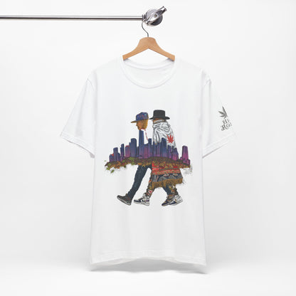 High Roller Urban Legends Cannabis T-Shirt - Premium 420 City Skyline Street Culture Double Exposure Apparel