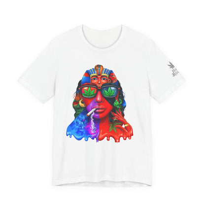 Pharaoh Vision Premium Cannabis Culture T-Shirt - Ancient Egyptian Royalty With Modern Cannabis Celebration And Psychedelic Split-Face Art