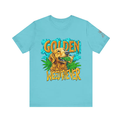 High Roller Golden Weedtriever Cannabis T-Shirt - Premium 420 Dog Lover Humor Golden Retriever Pun Comedy Pet Culture Apparel