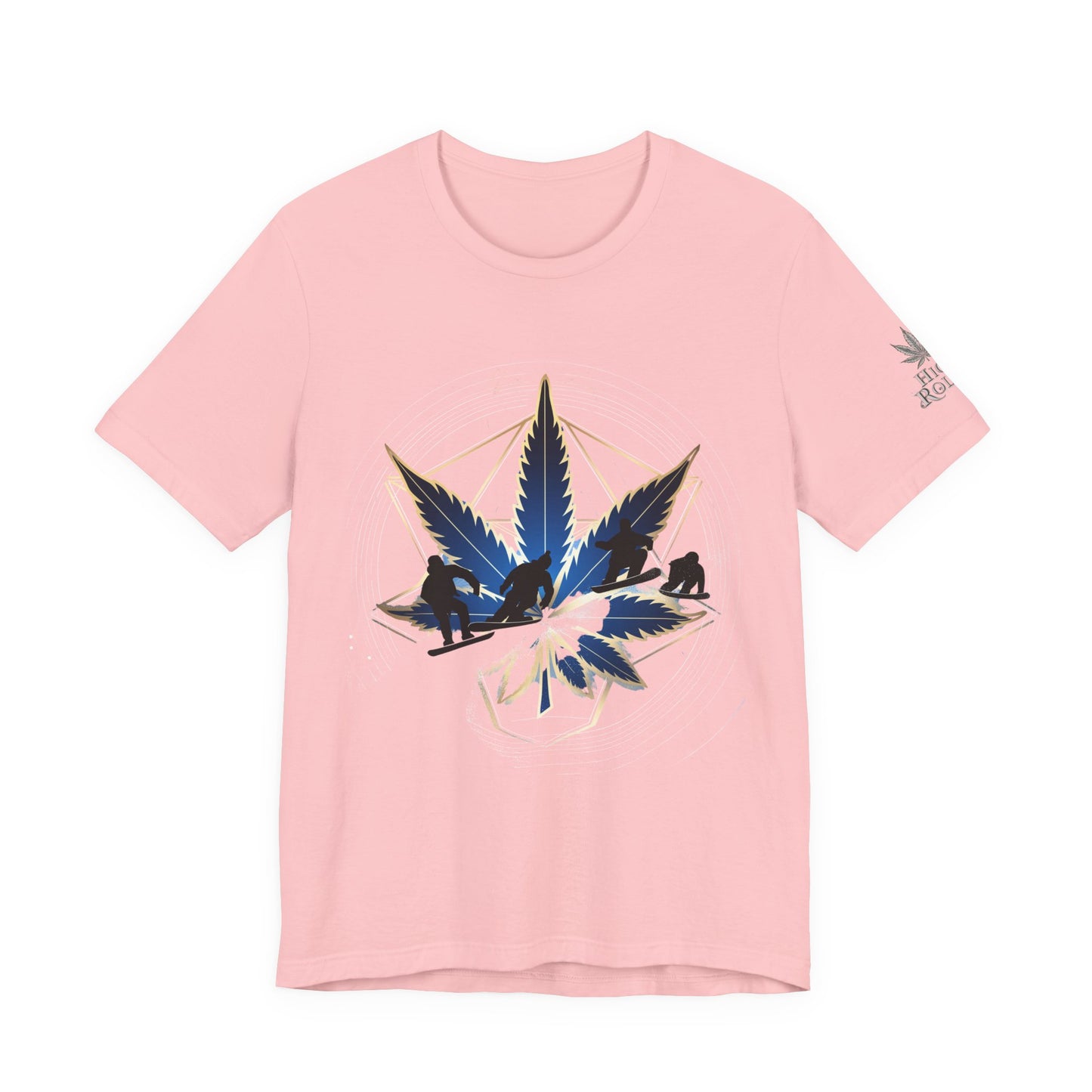 Sacred Geometry Snowboard Premium Cannabis Culture T-Shirt - Emerald Green Tee With Action Sports And Crystalline Cannabis Geometric Mandala