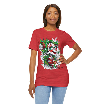 High Roller Jester Queen Cannabis T-Shirt - Premium 420 Harlequin Beauty Holiday Celebration Apparel