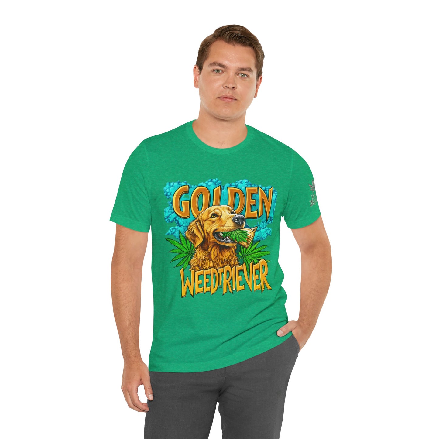 High Roller Golden Weedtriever Cannabis T-Shirt - Premium 420 Dog Lover Humor Golden Retriever Pun Comedy Pet Culture Apparel
