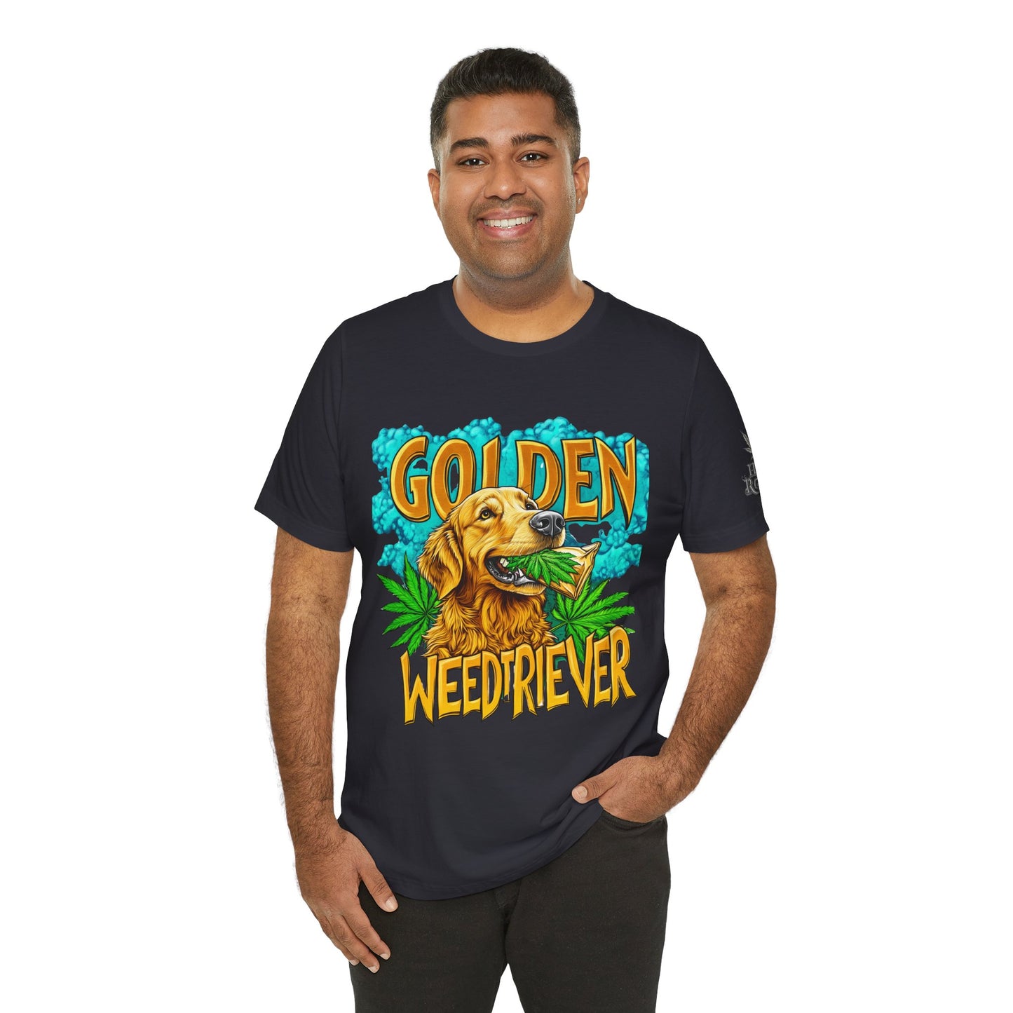 High Roller Golden Weedtriever Cannabis T-Shirt - Premium 420 Dog Lover Humor Golden Retriever Pun Comedy Pet Culture Apparel
