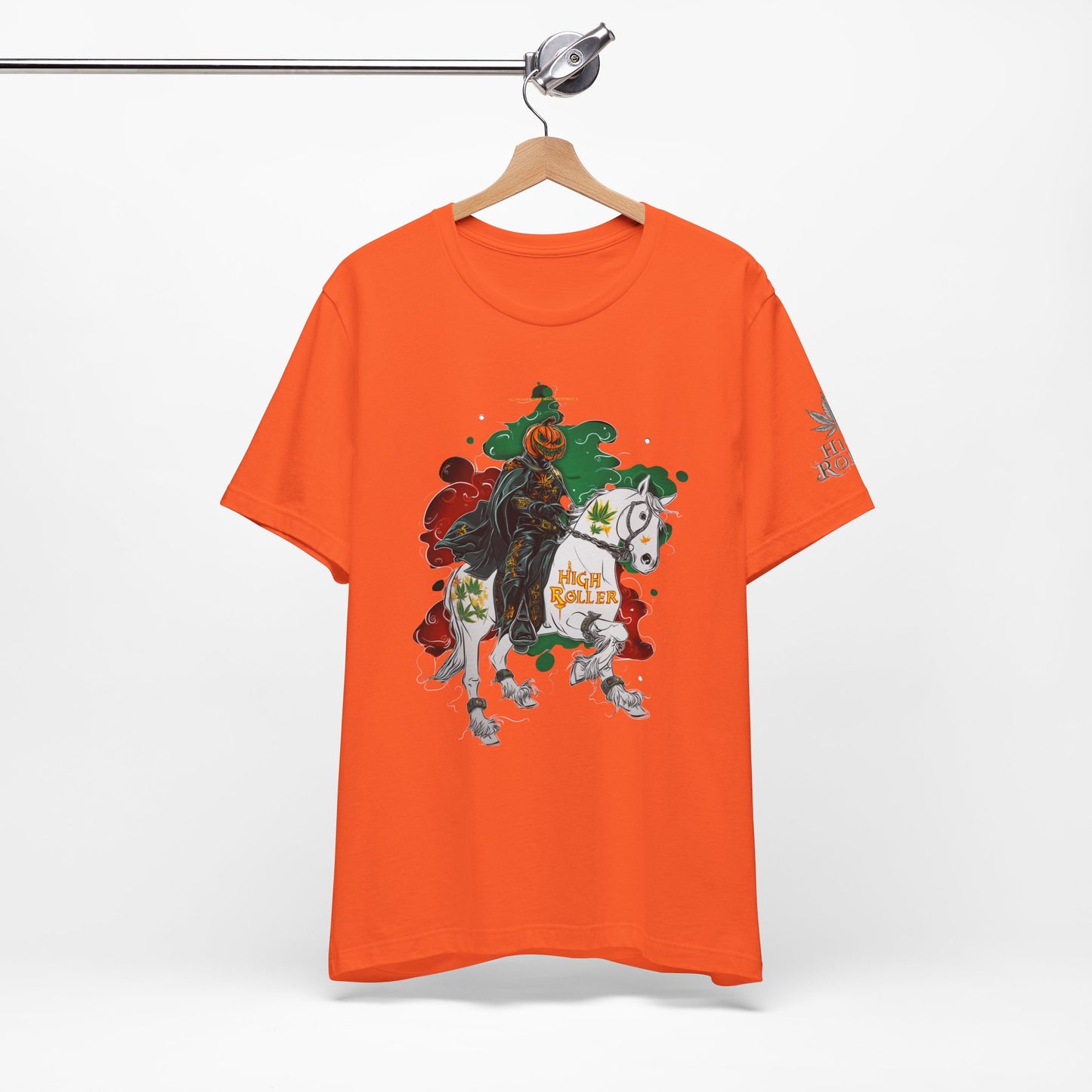 Headless Horseman HIGH ROLLER Halloween Cannabis T-Shirt - Premium Pumpkin Rider Skeletal Steed 420 Apparel