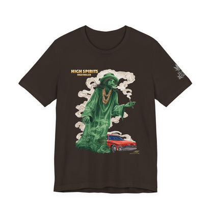 High Spirits HIGH ROLLER Halloween Cannabis Ghost T-Shirt - Premium Spectral Lowrider Phantom 420 Apparel