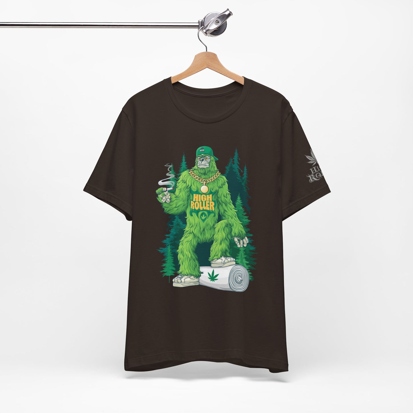 Bigfoot HIGH ROLLER Halloween Cannabis Forest T-Shirt - Premium Sasquatch Lifestyle Legend 420 Apparel