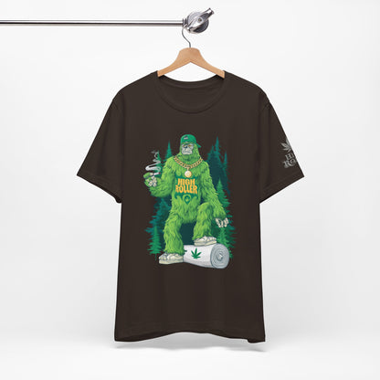 Bigfoot HIGH ROLLER Halloween Cannabis Forest T-Shirt - Premium Sasquatch Lifestyle Legend 420 Apparel