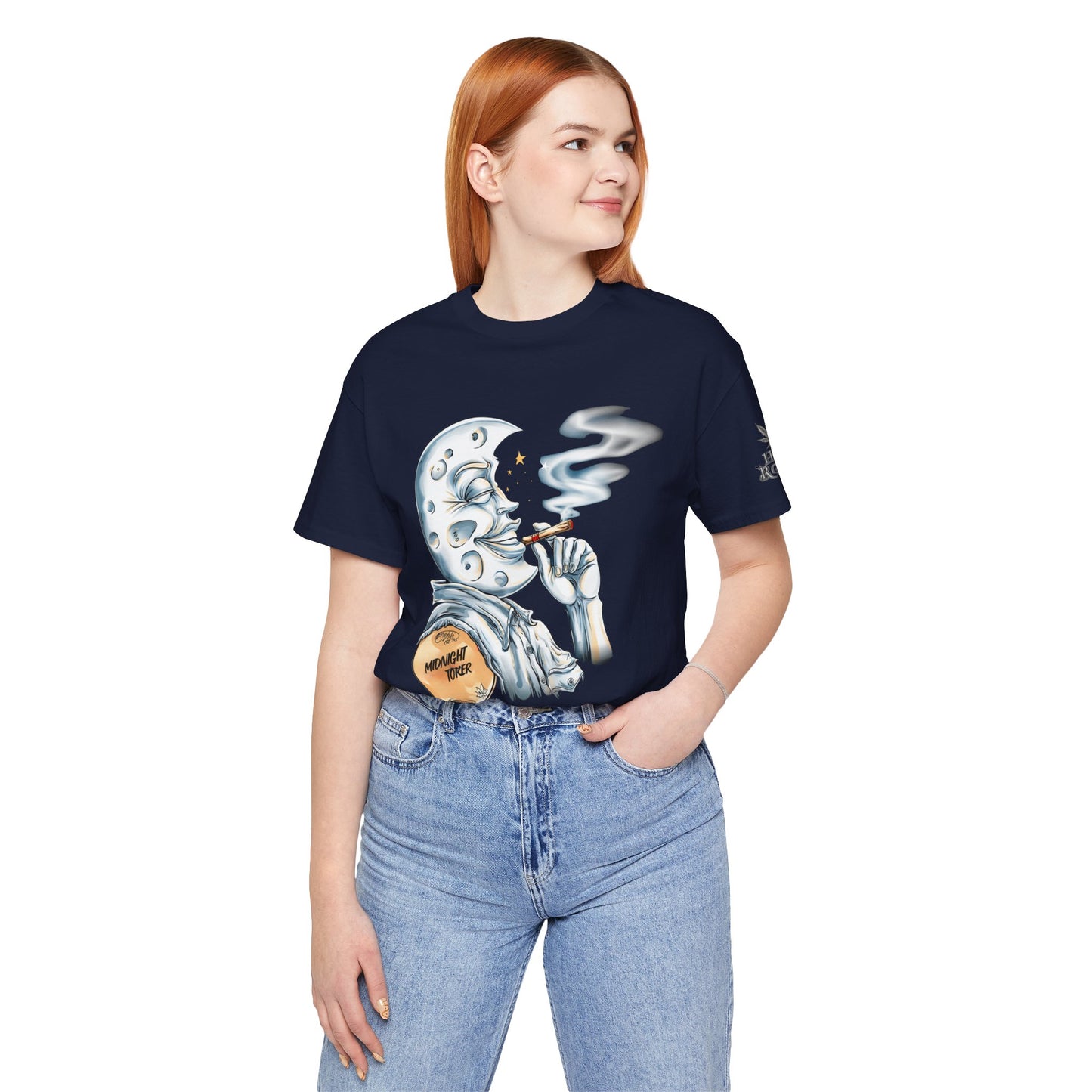 Midnight Toker Moon Tee - Premium Airlume Cotton Cannabis Culture Vintage Art