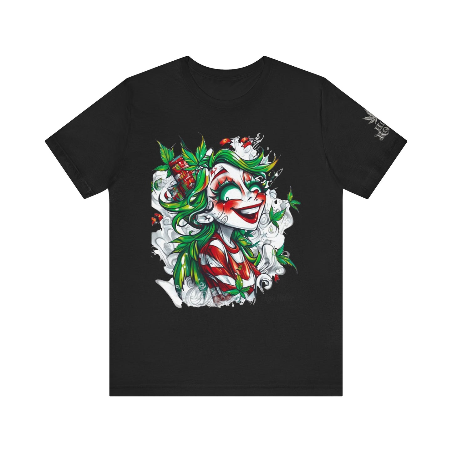 High Roller Jester Queen Cannabis T-Shirt - Premium 420 Harlequin Beauty Holiday Celebration Apparel