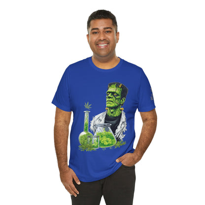 Frankenstein's Laboratory HIGH ROLLER Halloween Cannabis T-Shirt - Premium Monster Scientist 420 Experiment Apparel