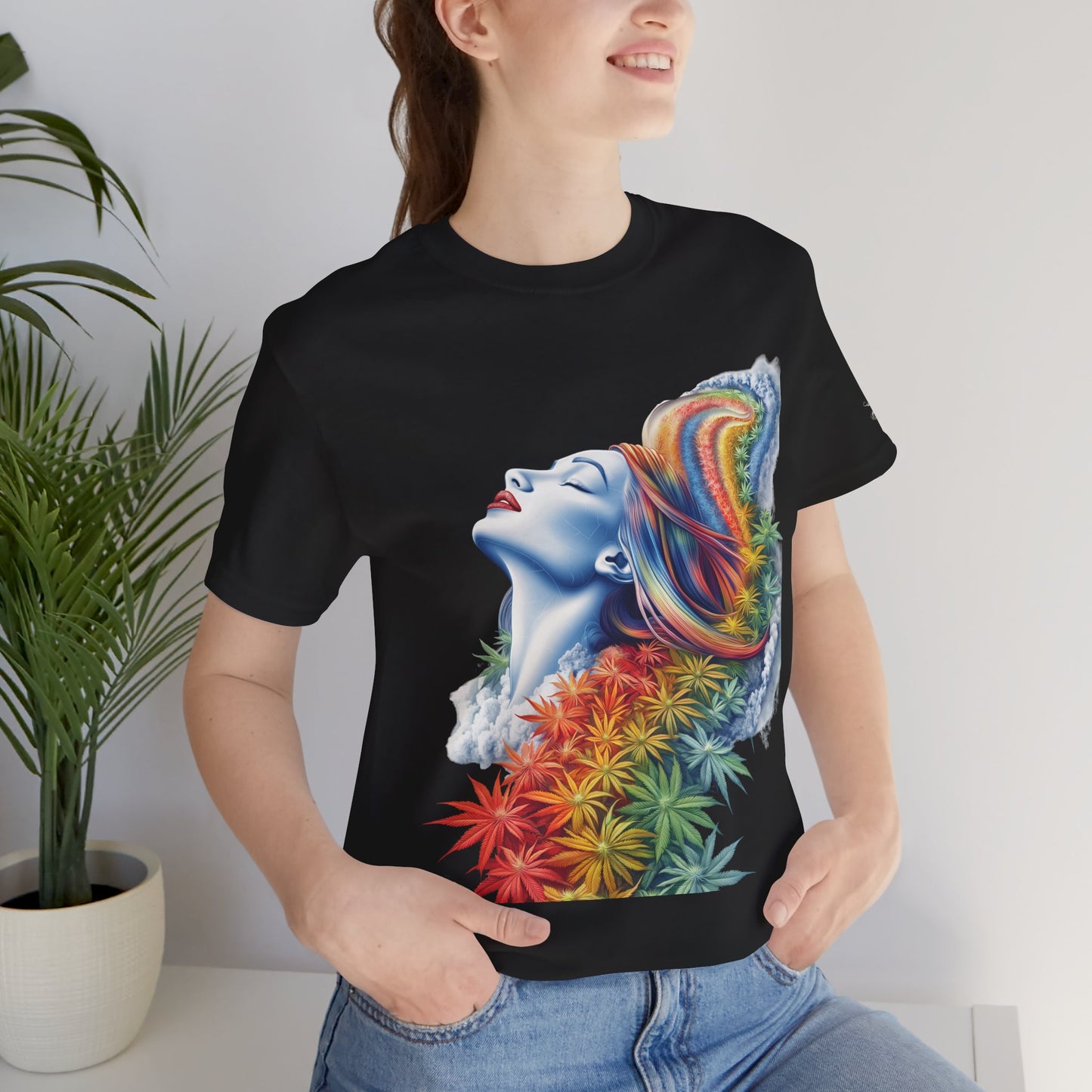 Rainbow Bloom Tee - Premium Airlume Cotton Cannabis Culture Spectrum Goddess Art