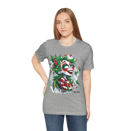 High Roller Jester Queen Cannabis T-Shirt - Premium 420 Harlequin Beauty Holiday Celebration Apparel