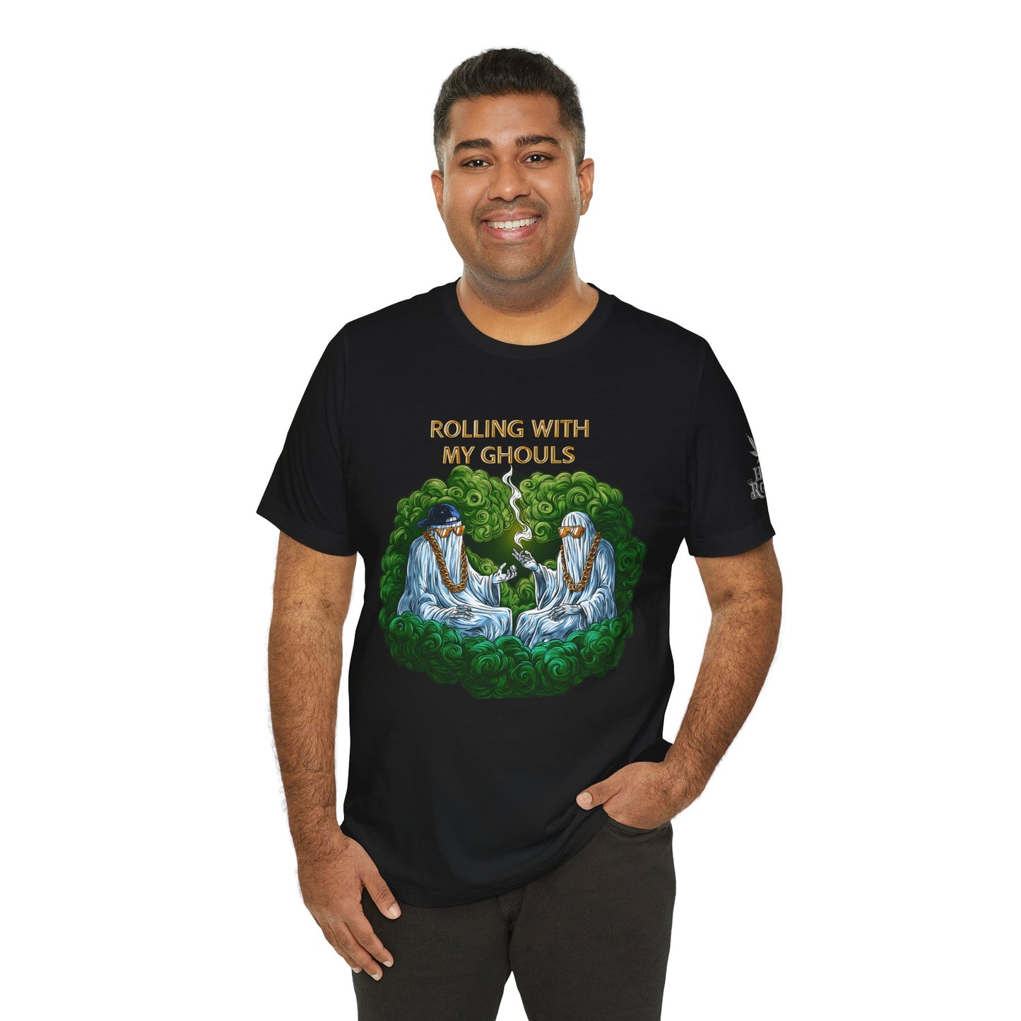 Rolling With My Ghouls HIGH ROLLER Halloween Cannabis T-Shirt - Premium Ghost Squad Circle Session 420 Apparel