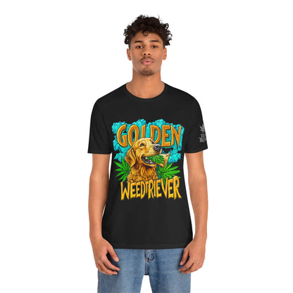 High Roller Golden Weedtriever Cannabis T-Shirt - Premium 420 Dog Lover Humor Golden Retriever Pun Comedy Pet Culture Apparel