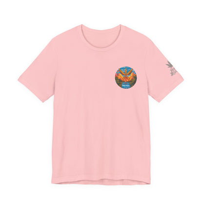 Cannabis Paradise Circle Tee - Tropical Sunset Art Design | High Roller