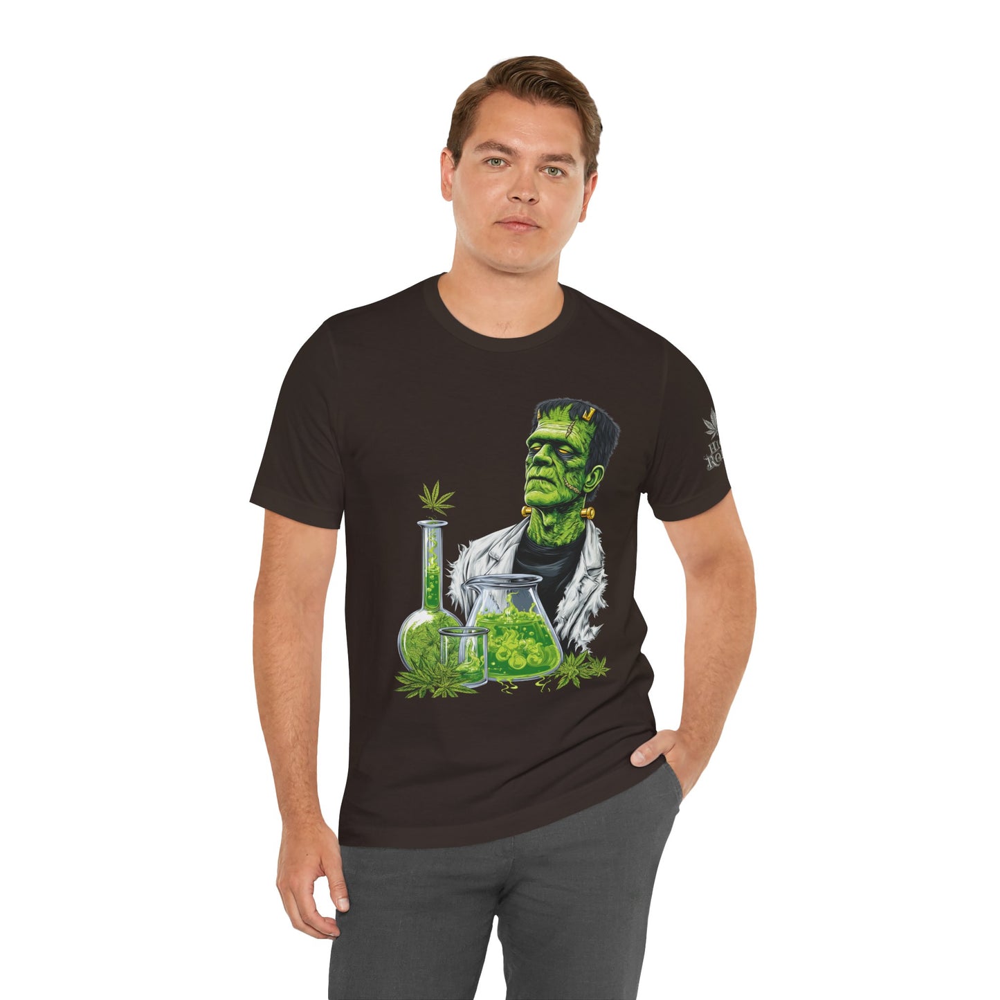 Frankenstein's Laboratory HIGH ROLLER Halloween Cannabis T-Shirt - Premium Monster Scientist 420 Experiment Apparel
