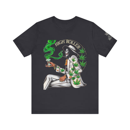 Skeletal HIGH ROLLER Halloween Cannabis Lounge T-Shirt - Premium Death's Day Off Botanical Relaxation 420 Apparel