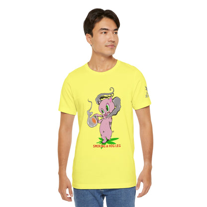 Smoking Hog Leg Pink Pig Tee - Premium Airlume Cotton Cannabis Culture Art