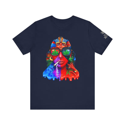 Pharaoh Vision Premium Cannabis Culture T-Shirt - Ancient Egyptian Royalty With Modern Cannabis Celebration And Psychedelic Split-Face Art