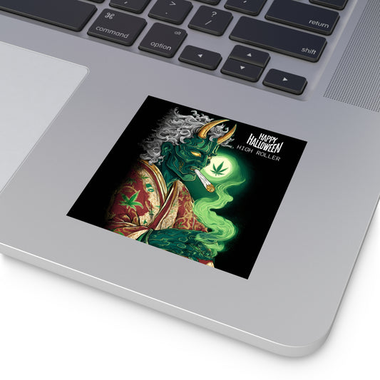Emerald Oni Cannabis Emperor Halloween Sticker - Premium Japanese Demon HIGH ROLLER 420 Vinyl Decal