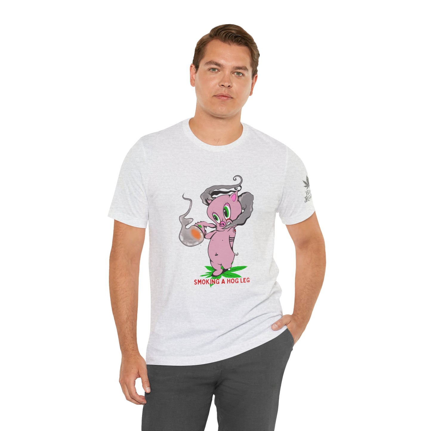 Smoking Hog Leg Pink Pig Tee - Premium Airlume Cotton Cannabis Culture Art