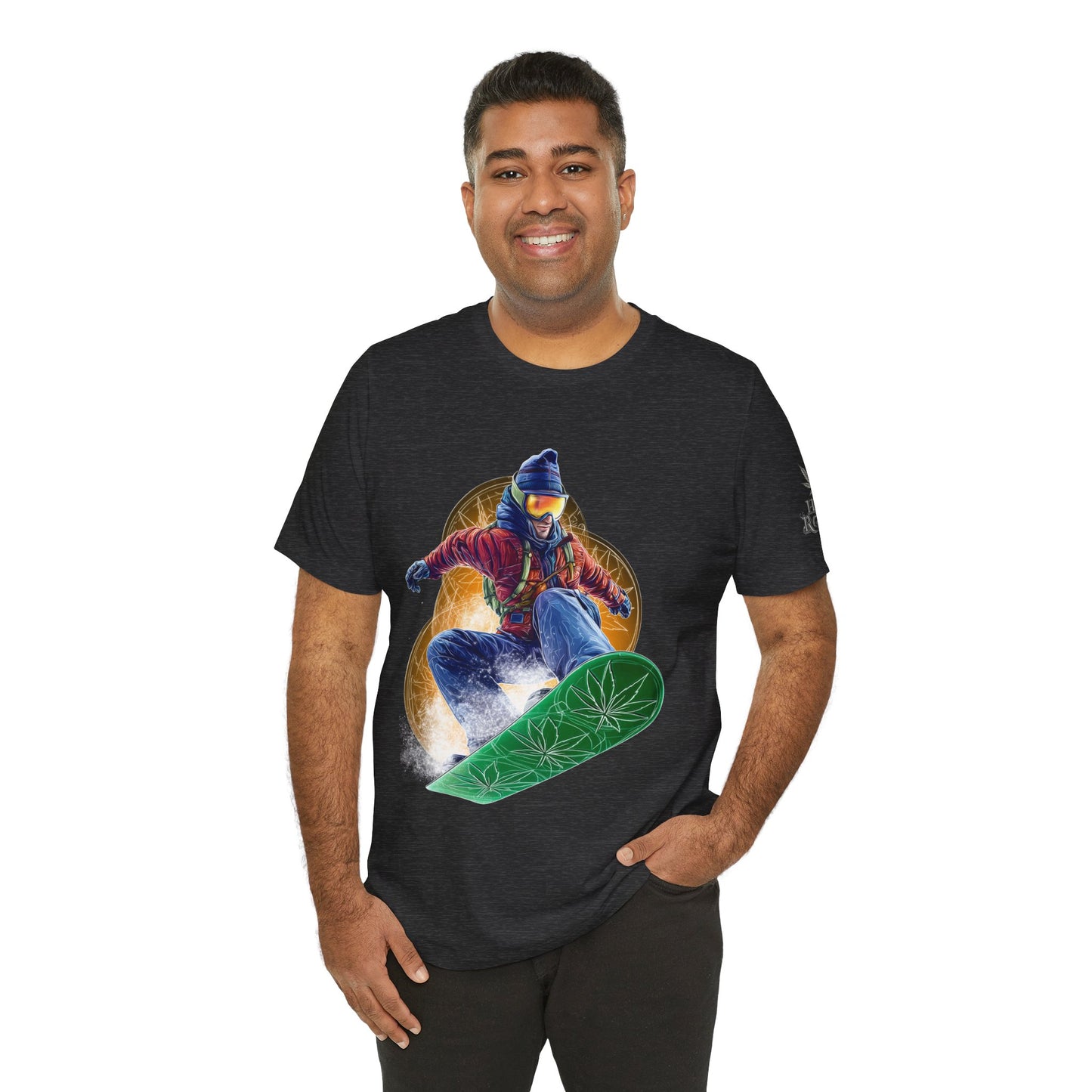 High Roller Snowboard Cannabis T-Shirt - Premium 420 Winter Sports Action Shred Mountain Lifestyle Apparel