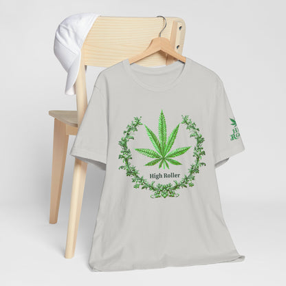 Cannabis Crest Wreath Tee - Botanical Elegance Art Design | High Roller