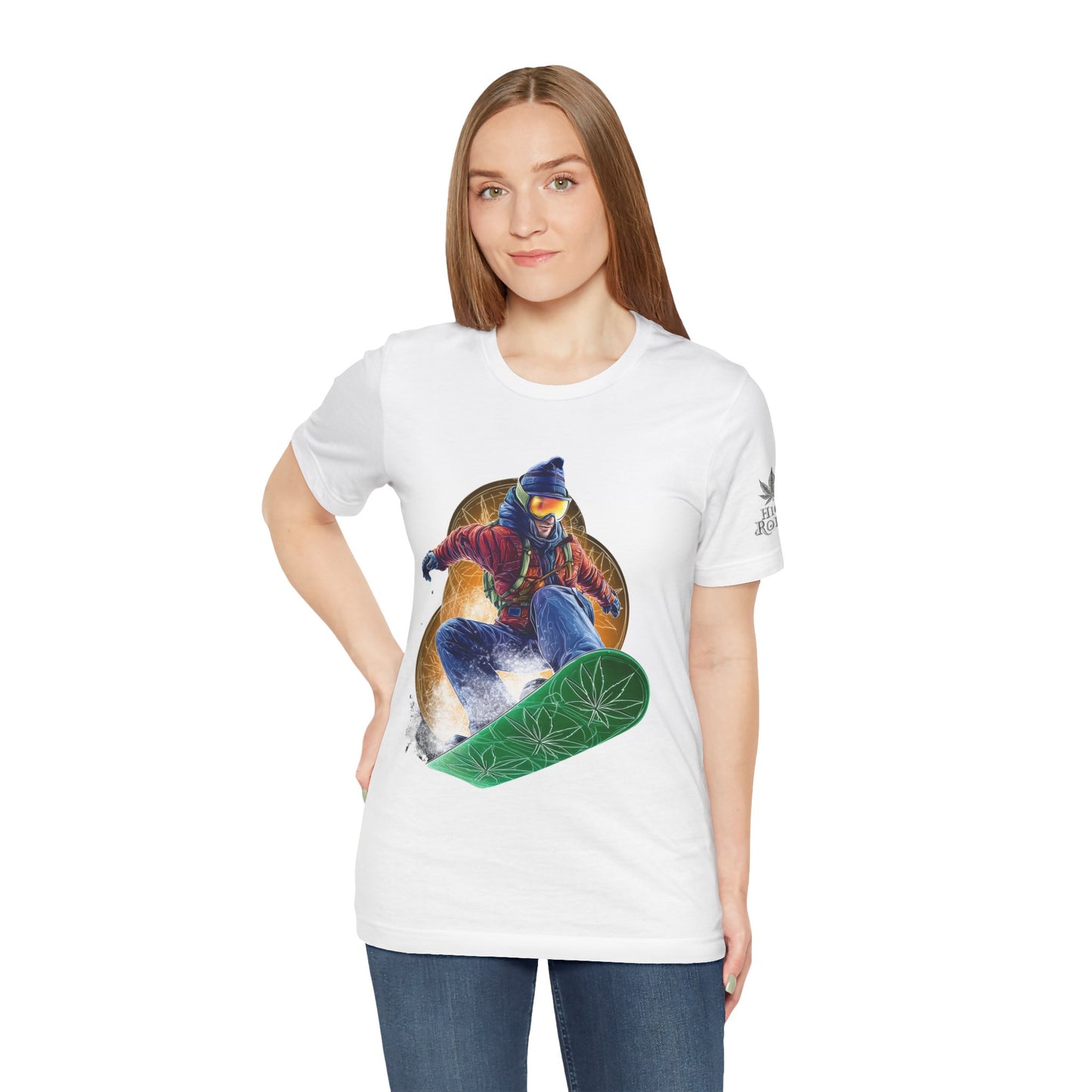 High Roller Snowboard Cannabis T-Shirt - Premium 420 Winter Sports Action Shred Mountain Lifestyle Apparel