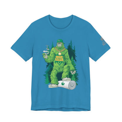 Bigfoot HIGH ROLLER Halloween Cannabis Forest T-Shirt - Premium Sasquatch Lifestyle Legend 420 Apparel