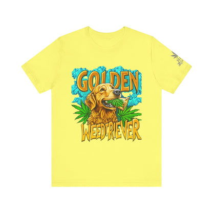 High Roller Golden Weedtriever Cannabis T-Shirt - Premium 420 Dog Lover Humor Golden Retriever Pun Comedy Pet Culture Apparel