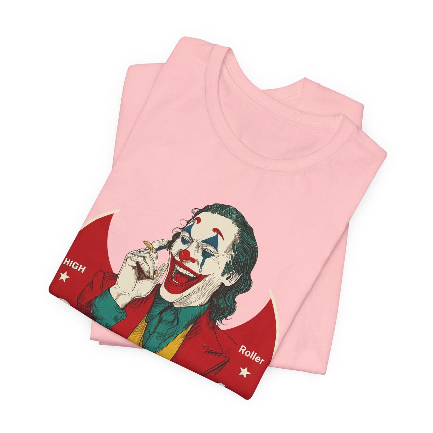 High Roller Villain T-Shirt - Premium Airlume Cotton Cannabis Joker Badge Art Tee